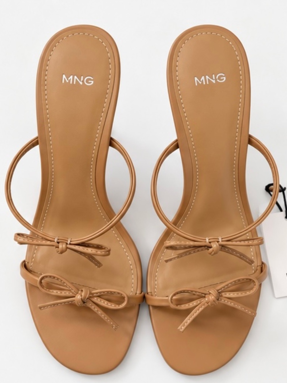 Mango Strappy Heeled Sandals with Bows Tan Size 37/ 6.5 NWT